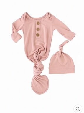 Caden Lane Newborn Knotted Gown & Hat Set - Dusty Rose